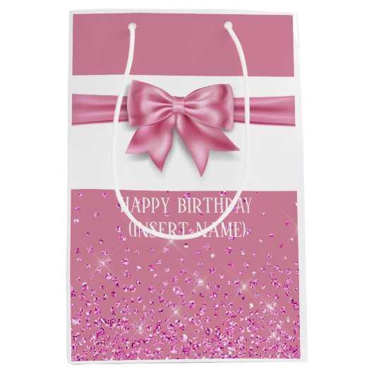 Elegant grote roze boegglitter spargel medium cadeauzakje (Voorkant)