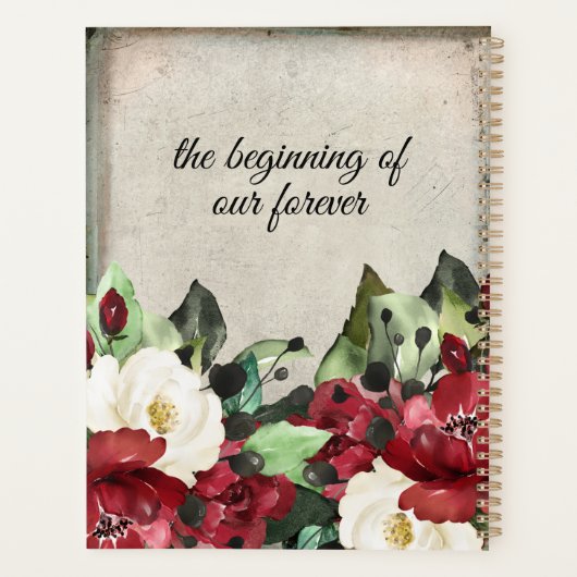 Elegant Grunge Dark Red Floral Gothic Wedding Planner (Achterkant)