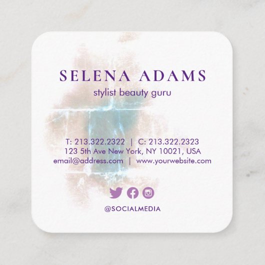Elegant Grungy Waterverf Foto Abstract Vierkante Visitekaartje (Achterkant)
