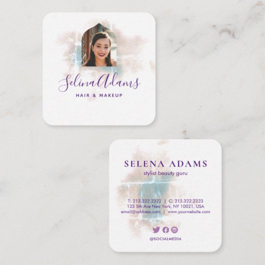 Elegant Grungy Waterverf Foto Abstract Vierkante Visitekaartje (Voorkant / Achterkant)