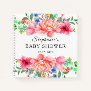 Elegant Guest Book Baby shower Pink Rose Flower Notitieboek