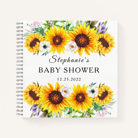 Elegant Guest Book Baby shower Sunflower Flower Notitieboek (Voorkant)