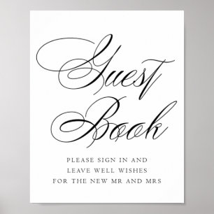 Elegant Guest Book Black Calligraphy   Weddenschap Poster