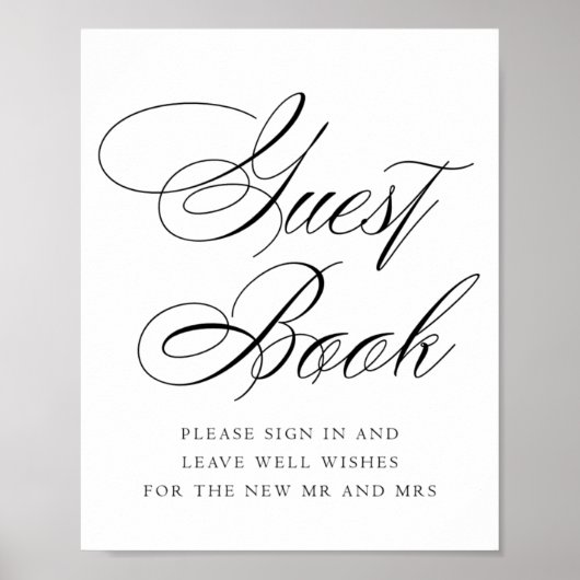 Elegant Guest Book Black Calligraphy | Weddenschap Poster (Voorkant)
