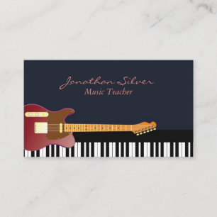 Elegant Guitar en Piano Keys Music Teacher Visitekaartje