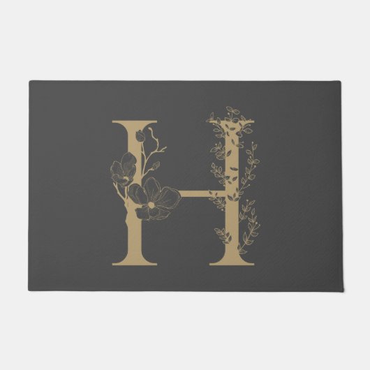 Elegant H Boho Floral Monogram Initiaal Goud Goud Deurmat (Voorkant)