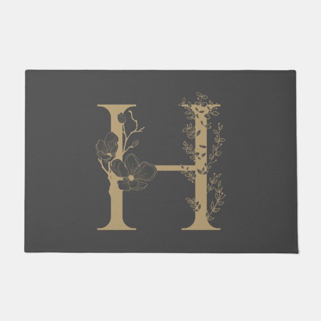 Elegant H Boho Floral Monogram Initiaal Goud Goud Deurmat (Voorkant)