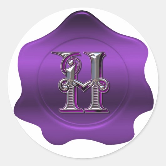 Elegant H Monogram Paarse Wax Seal Look Sticker (Voorkant)
