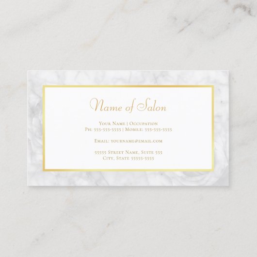 Elegant haar Salon Gouden Schaar Wit Rose Marmer Visitekaartje (Achterkant)