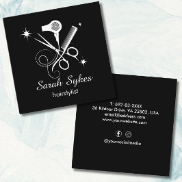 Elegant Haar Stylist Schaar Zwart Minimal Custom Vierkante Visitekaartje