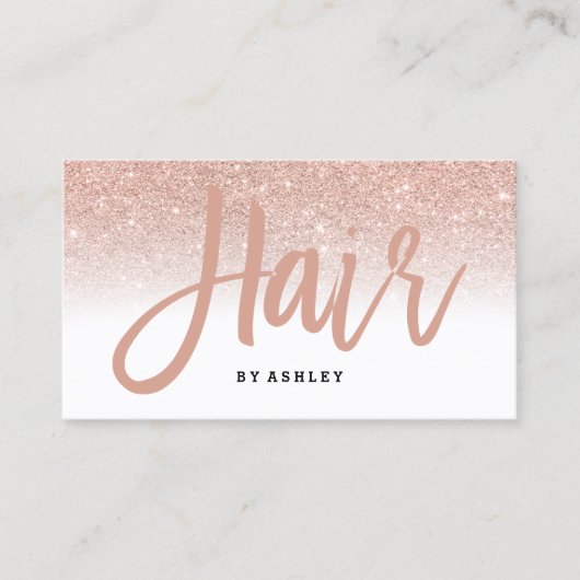 Elegant haar typografie roos goud glitter wit visitekaartje (Voorkant)