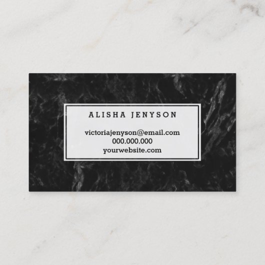Elegant haarextensiemanuscript wit zwart marmer visitekaartje (Achterkant)
