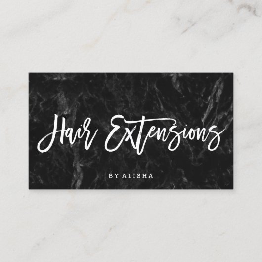 Elegant haarextensiemanuscript wit zwart marmer visitekaartje (Voorkant)
