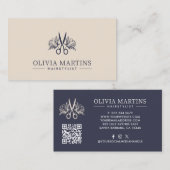 Elegant Haarstylist Cream & Charcoal QR Code Logo Visitekaartje (Voorkant / Achterkant)