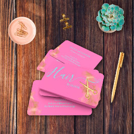 Elegant Haarstylist Gold Schaar Blauw Hot Pink Visitekaartje