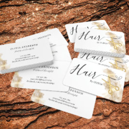 Elegant Haarstylist Haar Gouden Schaar Zwart Wit Visitekaartje