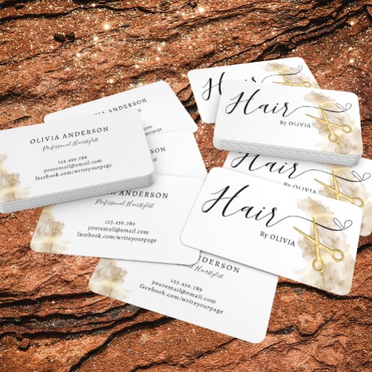 Elegant Haarstylist Haar Gouden Schaar Zwart Wit Visitekaartje
