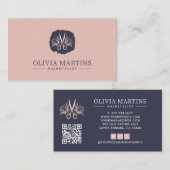 Elegant Haarstylist Petal & Charcoal QR Code Logo Visitekaartje (Voorkant / Achterkant)