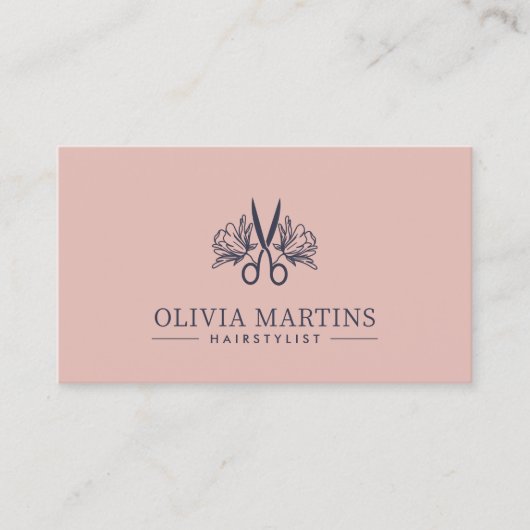 Elegant Haarstylist Petal & Charcoal QR Code Logo Visitekaartje (Voorkant)