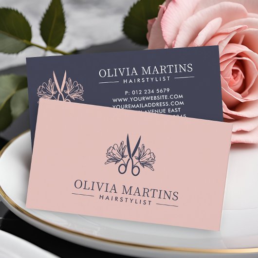 Elegant Haarstylist Petal & Charcoal QR Code Logo Visitekaartje