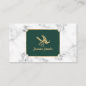 Elegant Haarstylist Salon Groen Goud Border Marmer Visitekaartje (Achterkant)