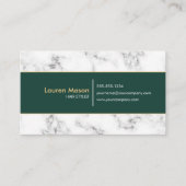 Elegant Haarstylist Salon Groen Goud Border Marmer Visitekaartje (Voorkant)