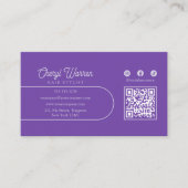 Elegant Haarstylist Script Paarse Minimal QR Code Visitekaartje (Voorkant)
