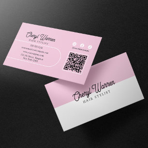 Elegant Haarstylist Script Roze Minimal QR Code Visitekaartje