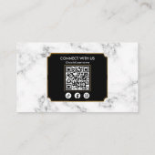 Elegant Haarstylist Zwart Goud Marmer QR Code Visitekaartje (Achterkant)