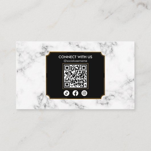 Elegant Haarstylist Zwart Goud Marmer QR Code Visitekaartje (Achterkant)