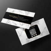 Elegant Haarstylist Zwart Goud Marmer QR Code Visitekaartje