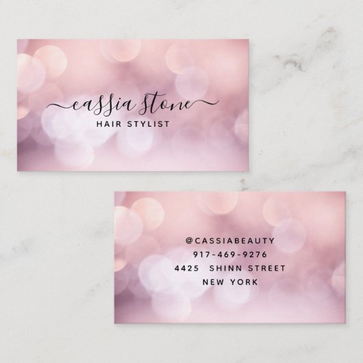 Elegant Hair Makeup Feminine Pink Bokeh Script Visitekaartje (Voorkant / Achterkant)