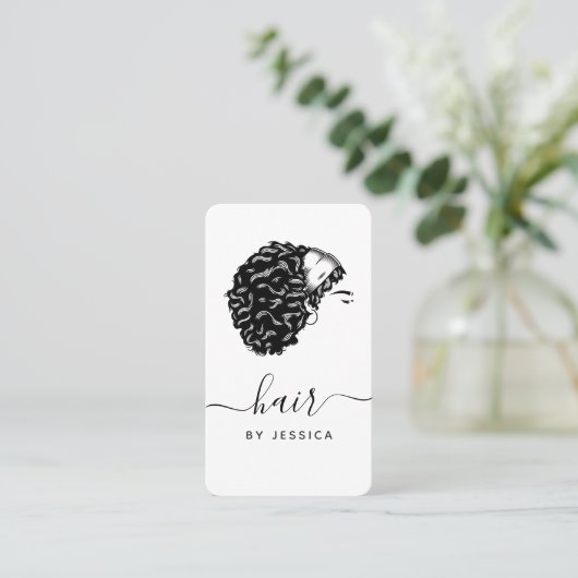 Elegant Hair Salon Black & White Afro Hair Girl Visitekaartje (Staand voorkant)