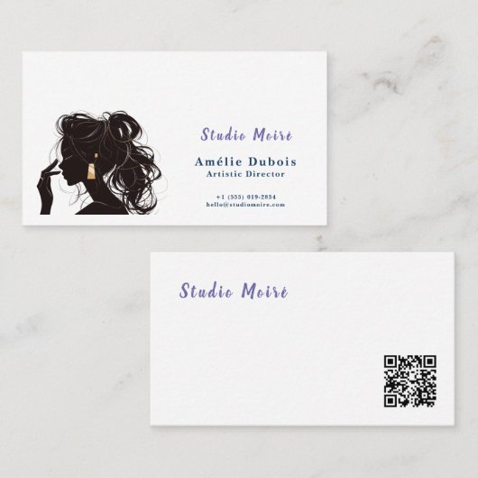 Elegant Hair Stylist Studio Moire QR Code Visitekaartje (Voorkant / Achterkant)