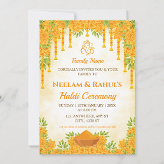 Elegant Haldi Ceremony Invitation Kaart