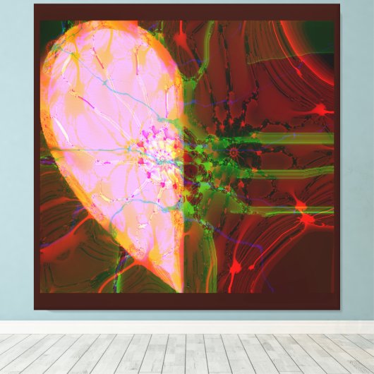 Elegant Half Hart Abstract Art Roze Groen Rood Canvas Afdruk (Insitu (Houten vloer))