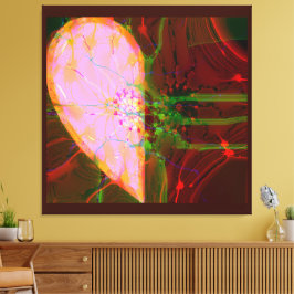 Elegant Half Hart Abstract Art Roze Groen Rood Canvas Afdruk