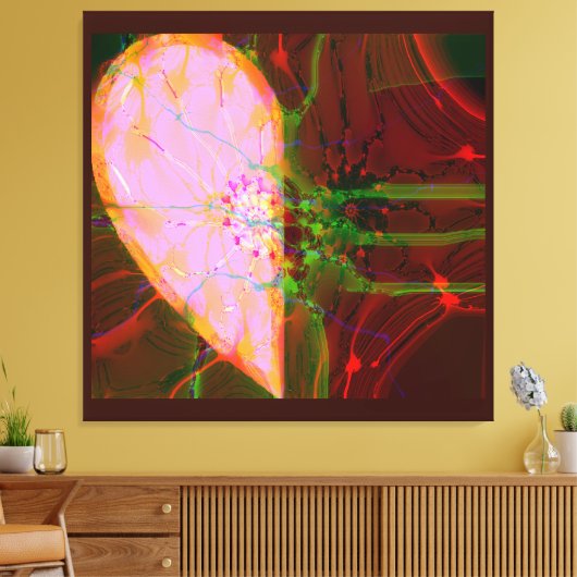 Elegant Half Hart Abstract Art Roze Groen Rood Canvas Afdruk (Insitu (Woonkamer))