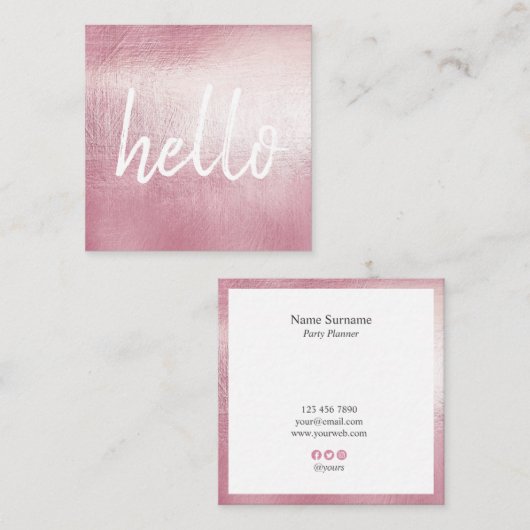 Elegant Hallo EventPlanner Square Visitekaartje (Voorkant / Achterkant)
