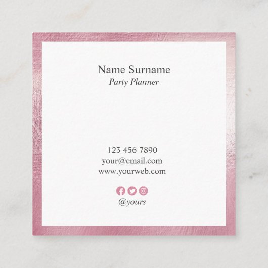 Elegant Hallo EventPlanner Square Visitekaartje (Achterkant)