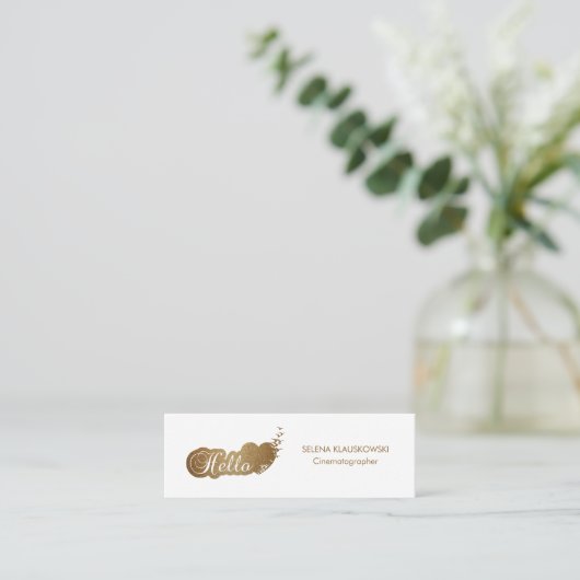 Elegant Hallo | Modern Heart Gold Glitter Mini Visitekaartje (Staand voorkant)