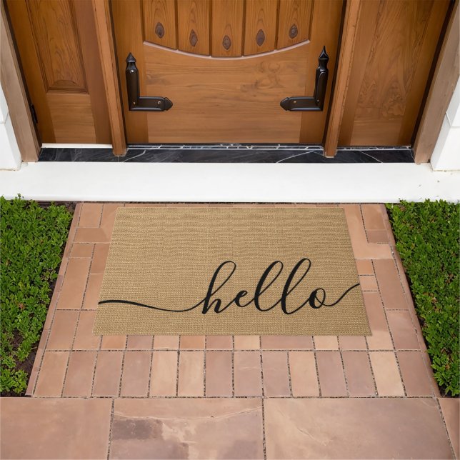 Elegant Hallo welkome Word Art over Faux Burlap Deurmat (Buiten)