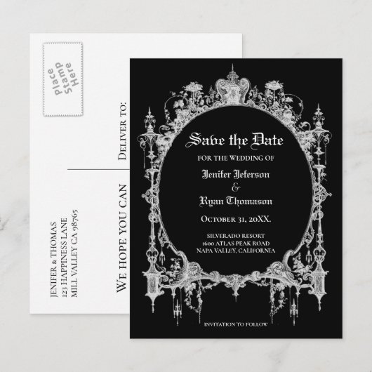 Elegant halloween bruiloft, behalve het date brief aankondigingskaart (Voorkant / Achterkant)