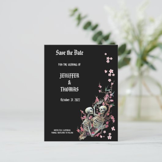 Elegant halloween bruiloft, behalve het date brief aankondigingskaart (Staand voorkant)