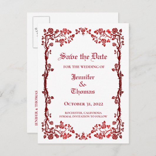 Elegant halloween bruiloft, behalve het date brief aankondigingskaart (Voorkant / Achterkant)