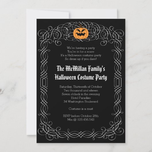 Elegant Halloween Costume Party Invitation Kaart (Voorkant)
