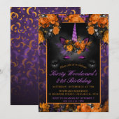 Elegant Halloween Flowers Unicorn Birthday Kaart (Voorkant / Achterkant)