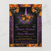 Elegant Halloween Flowers Unicorn Sweet 16 Invitat Briefkaart (Voorkant)