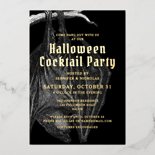 Elegant Halloween Gold Foil cocktail Party Folie Uitnodiging (Voorkant)