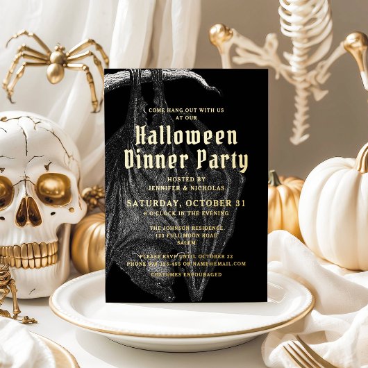 Elegant Halloween Gold Foil Dinner Party Folie Uitnodiging